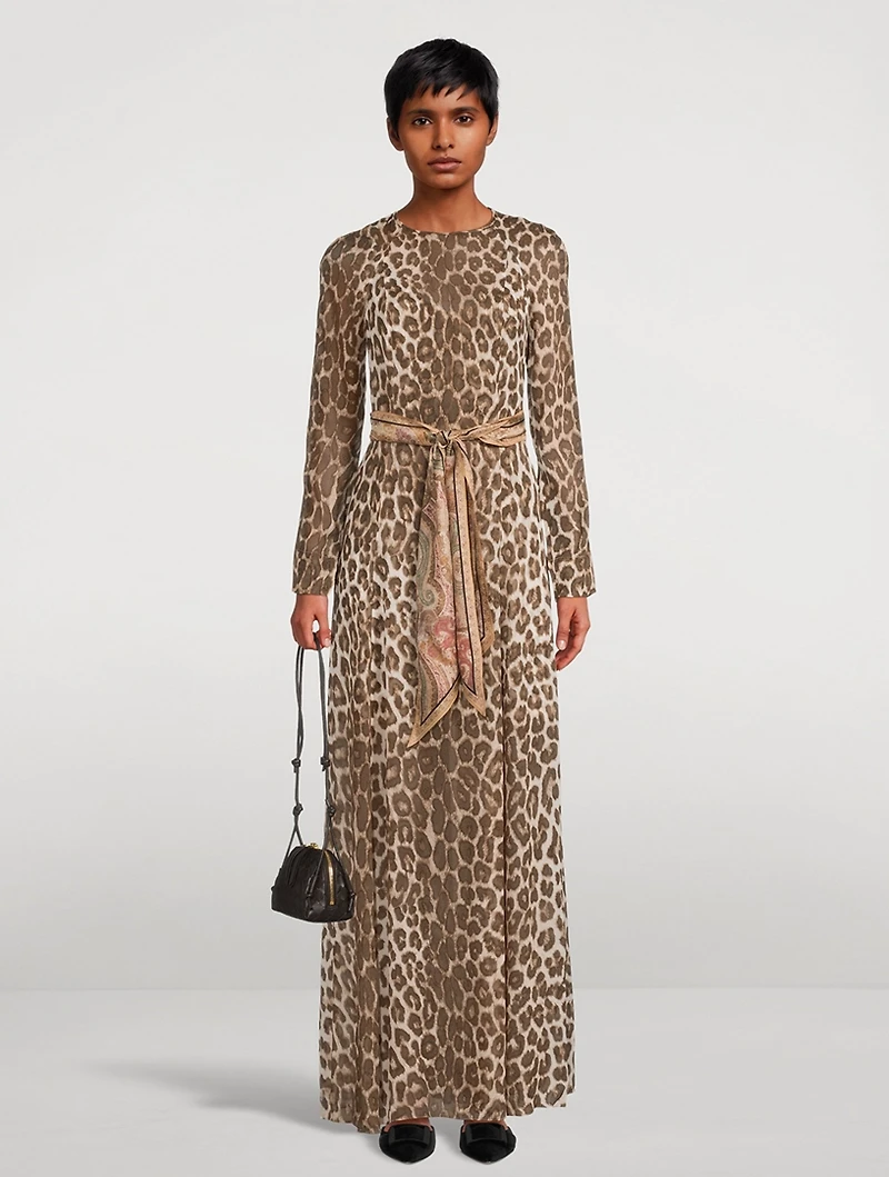 Illustration Belted Maxi Dress Leopard Print