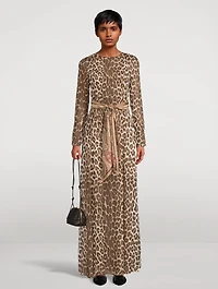 Illustration Belted Maxi Dress Leopard Print