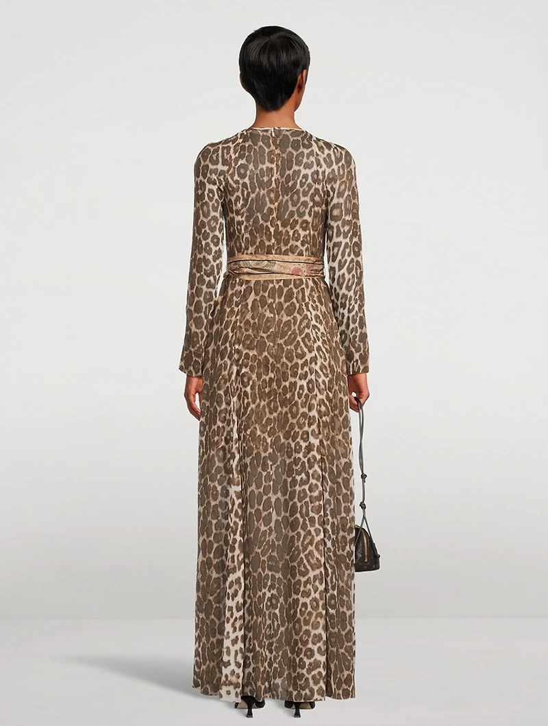 Illustration Belted Maxi Dress Leopard Print