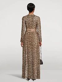 Illustration Belted Maxi Dress Leopard Print