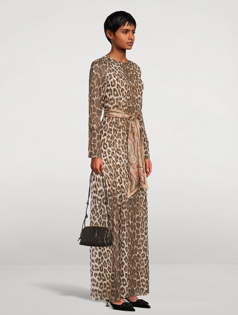 Illustration Belted Maxi Dress Leopard Print