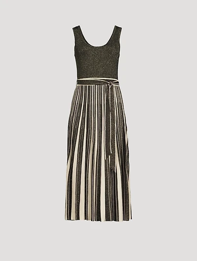 Illustration Metallic Plissé Midi Dress