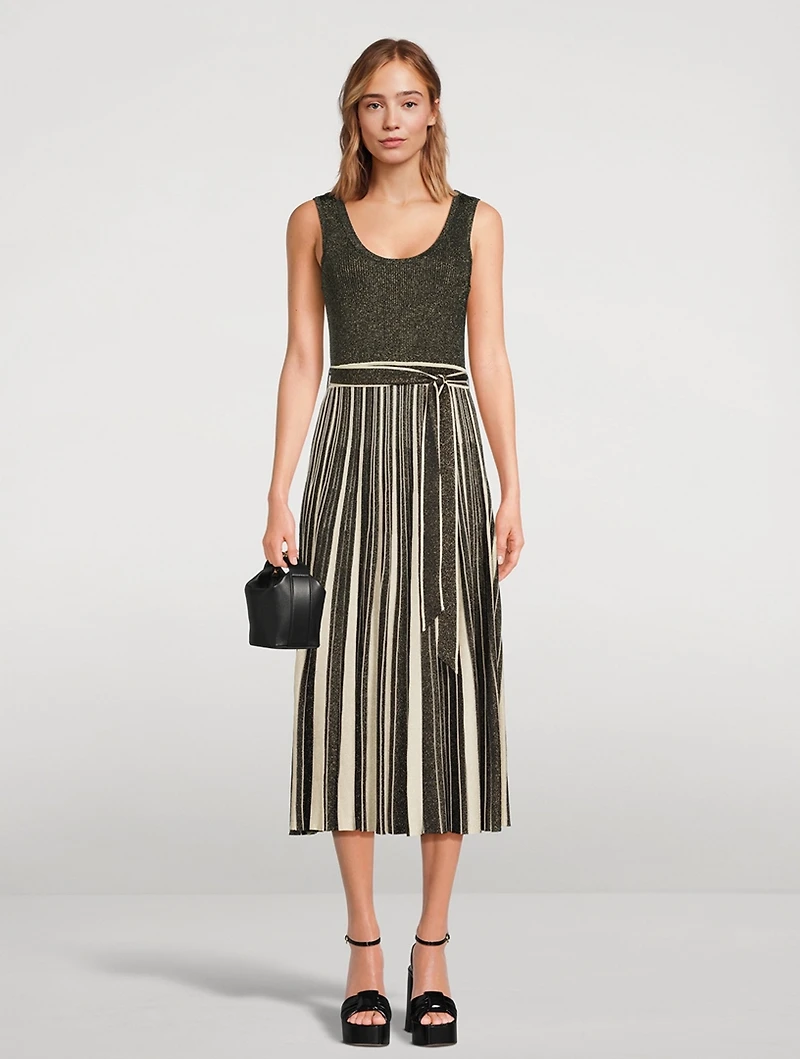 Illustration Metallic Plissé Midi Dress