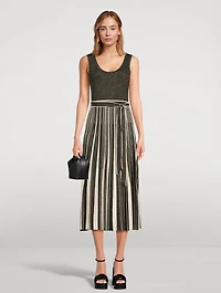 Illustration Metallic Plissé Midi Dress