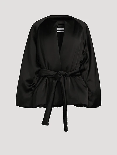 Padded Satin Wrap Coat