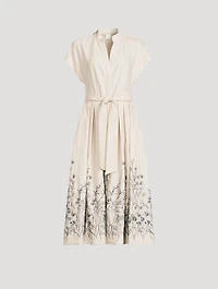 Floral-Embroidered Midi Dress