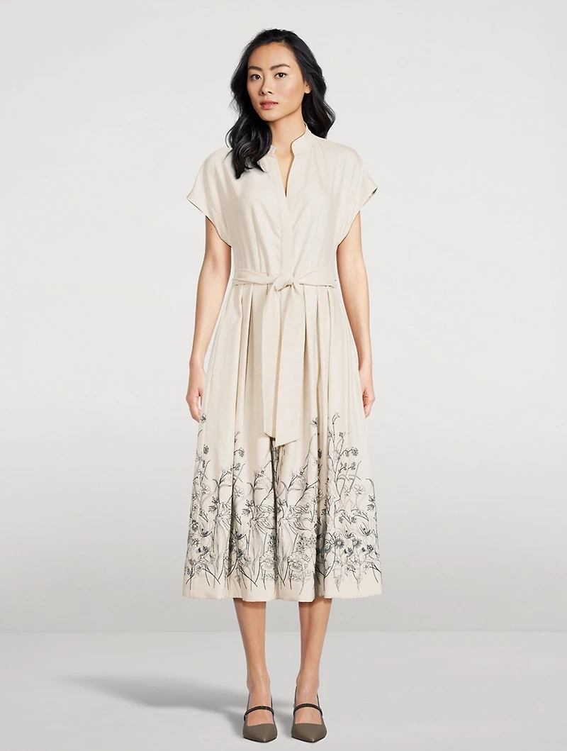 Floral-Embroidered Midi Dress