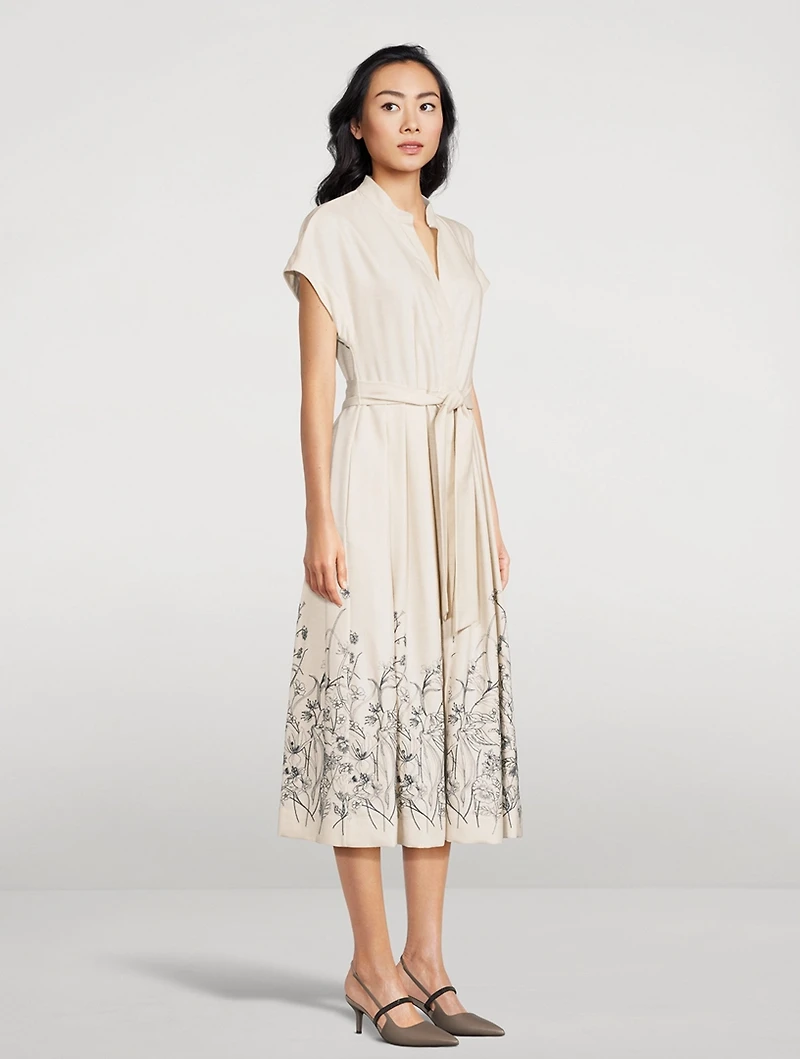Floral-Embroidered Midi Dress