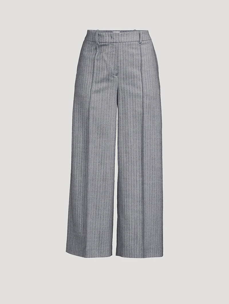 Wide-Leg Cropped Trousers Pinstripe Print