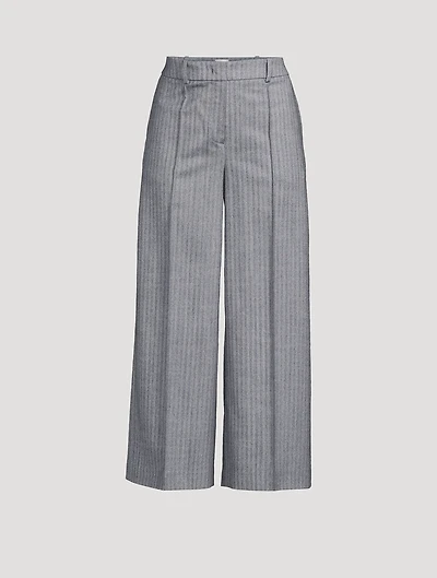 Wide-Leg Cropped Trousers Pinstripe Print