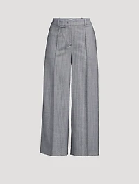 Wide-Leg Cropped Trousers Pinstripe Print