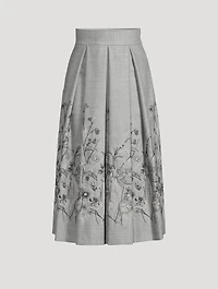 Floral-Embroidered Pleated Midi Skirt