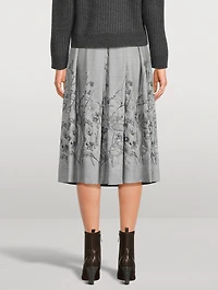 Floral-Embroidered Pleated Midi Skirt