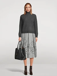 Floral-Embroidered Pleated Midi Skirt