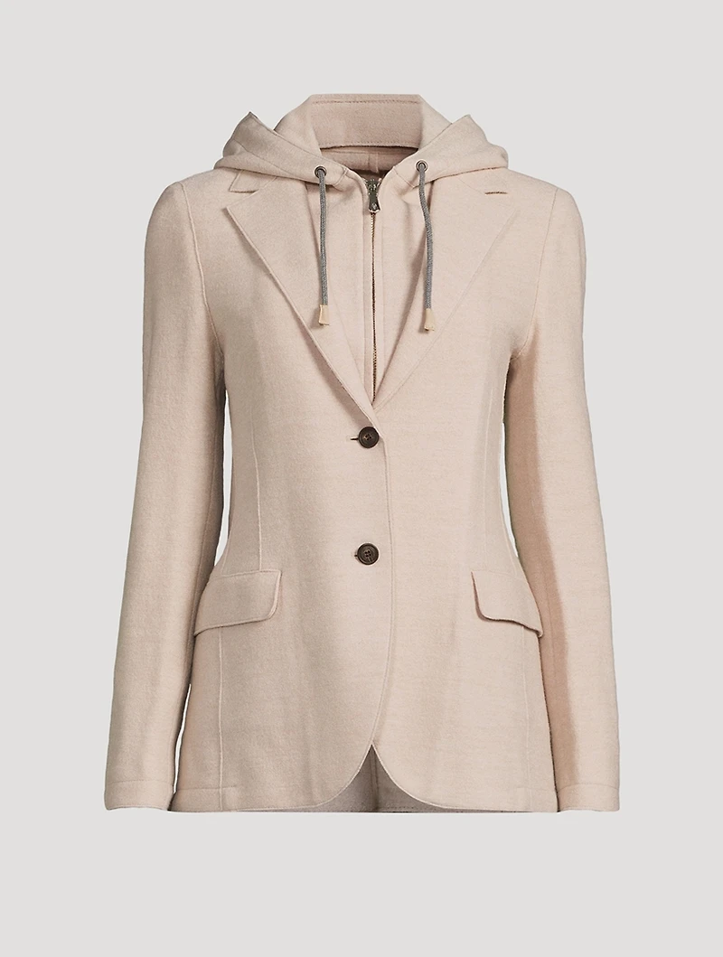 Layered Wool Blazer With Detachable Hood
