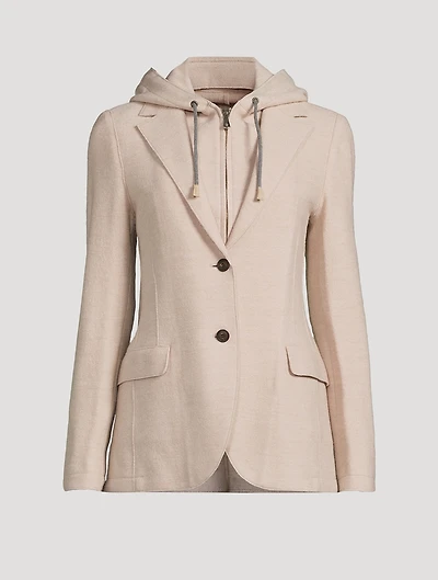 Layered Wool Blazer With Detachable Hood