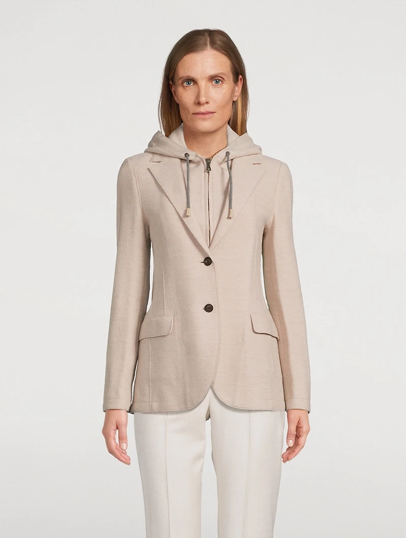 Layered Wool Blazer With Detachable Hood