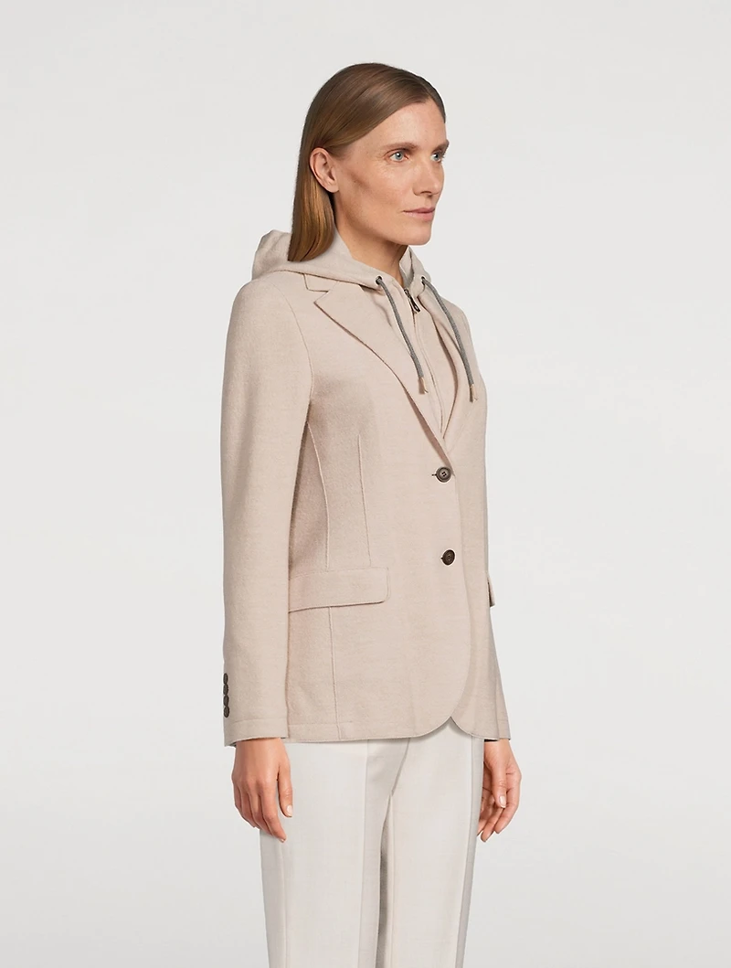 Layered Wool Blazer With Detachable Hood