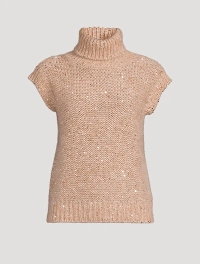 Mohair Blend Sequin Sleeveless Turtleneck