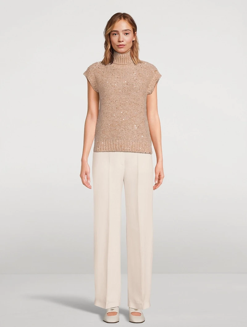 Mohair Blend Sequin Sleeveless Turtleneck