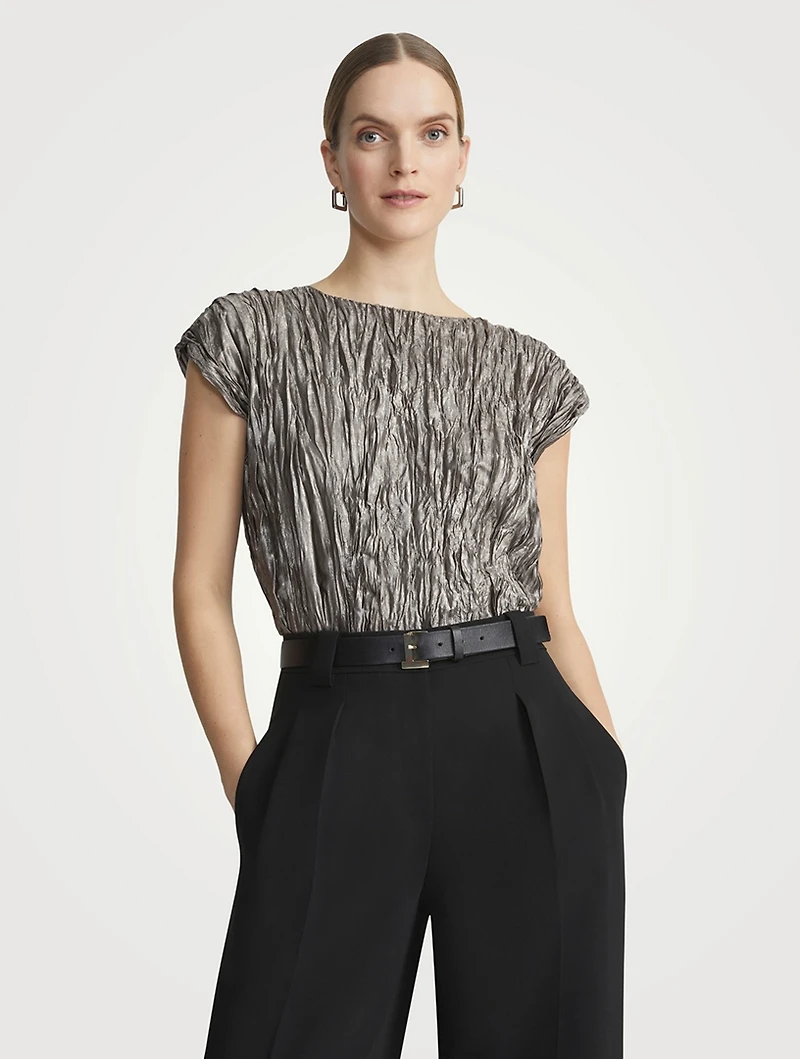 Metallic Plissé Blouse