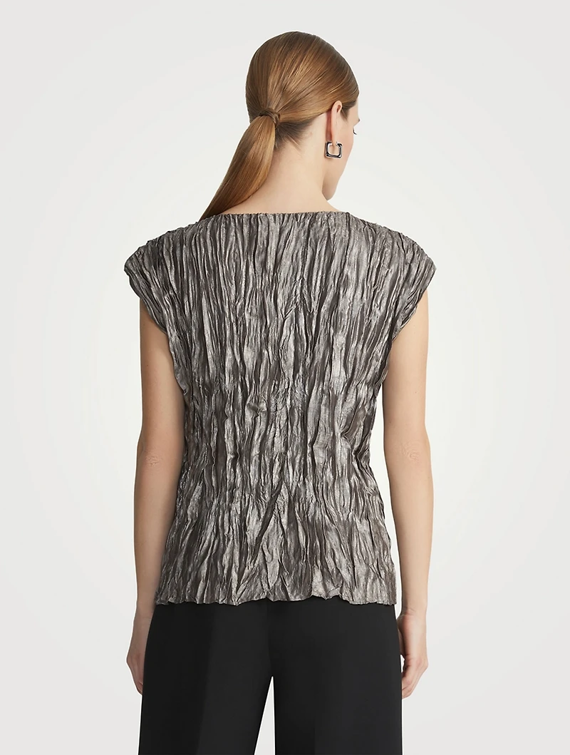 Metallic Plissé Blouse