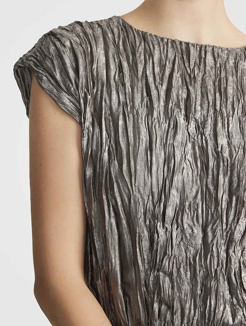 Metallic Plissé Blouse