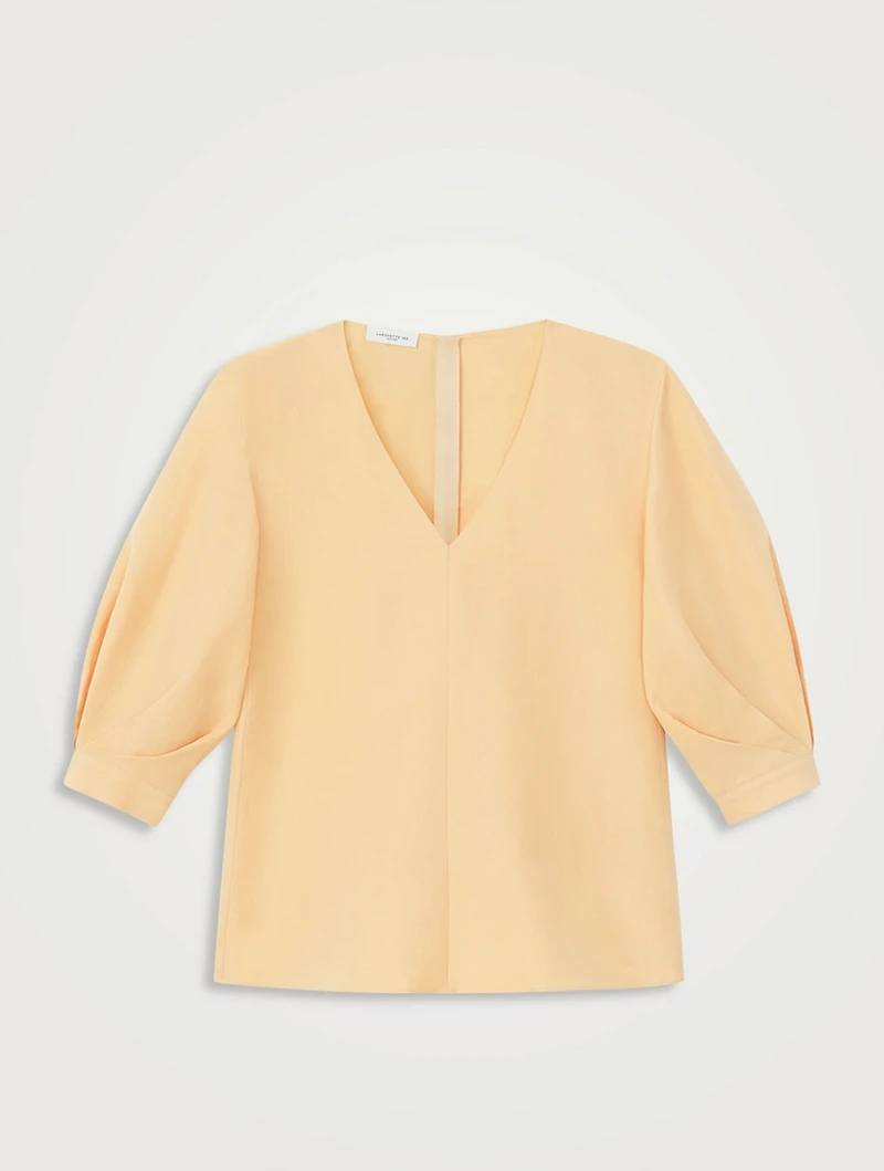 Silk Linen Puff-Sleeve Blouse