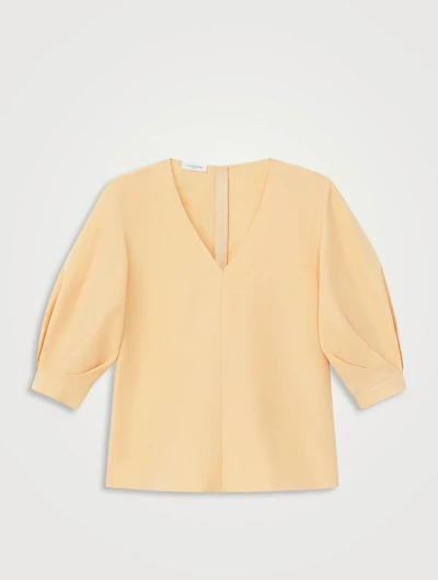 Silk Linen Puff-Sleeve Blouse