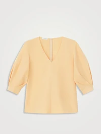 Silk Linen Puff-Sleeve Blouse