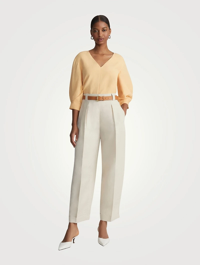Silk Linen Puff-Sleeve Blouse