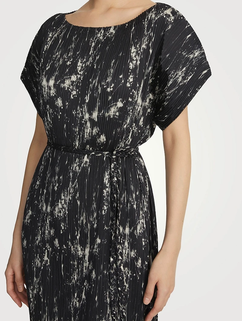 Recycled Satin Plissé Dress Shadow Print