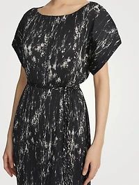 Recycled Satin Plissé Dress Shadow Print