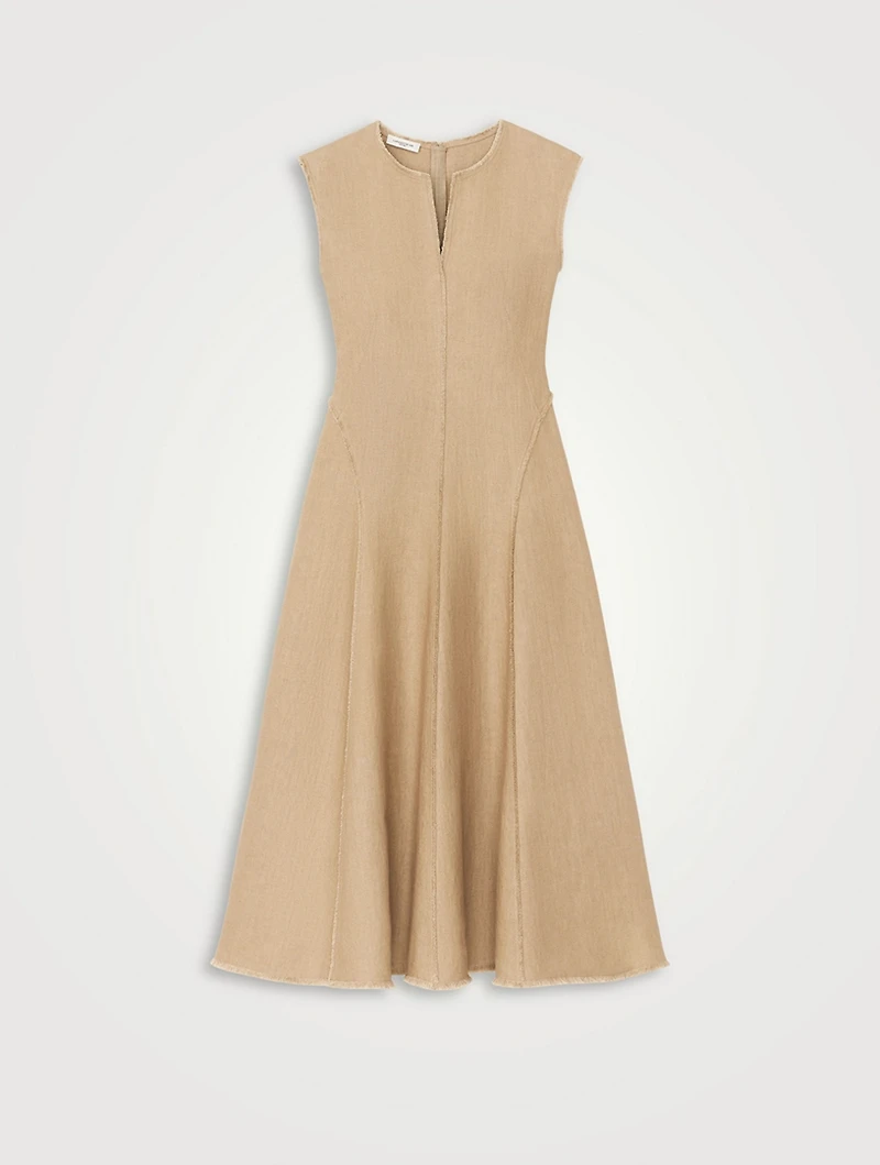 Fringe-Trimmed Linen Midi Dress