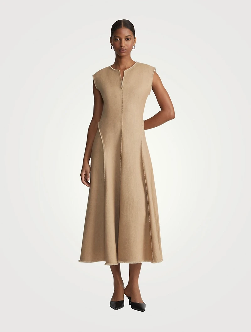 Fringe-Trimmed Linen Midi Dress