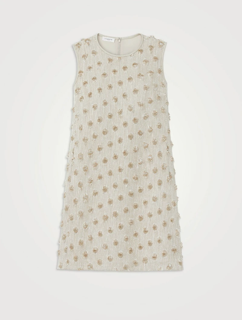 Fringe Dot Jacquard Sleeveless Shift Dress