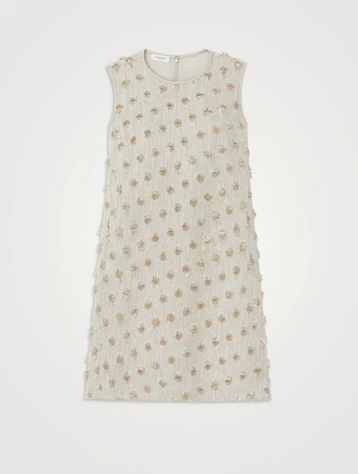 Fringe Dot Jacquard Sleeveless Shift Dress