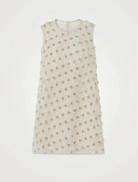Fringe Dot Jacquard Sleeveless Shift Dress