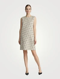 Fringe Dot Jacquard Sleeveless Shift Dress