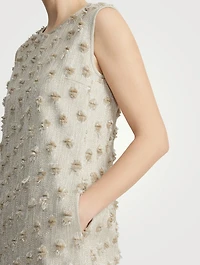Fringe Dot Jacquard Sleeveless Shift Dress