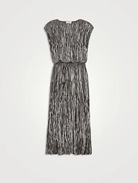 Metallic Plissé Blouson Dress