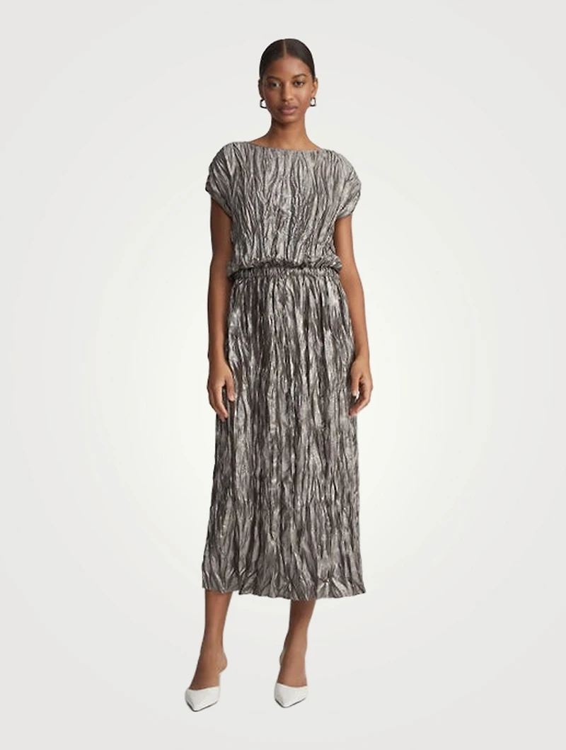 Metallic Plissé Blouson Dress