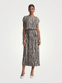 Metallic Plissé Blouson Dress