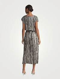 Metallic Plissé Blouson Dress