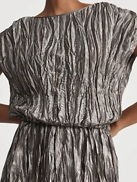 Metallic Plissé Blouson Dress