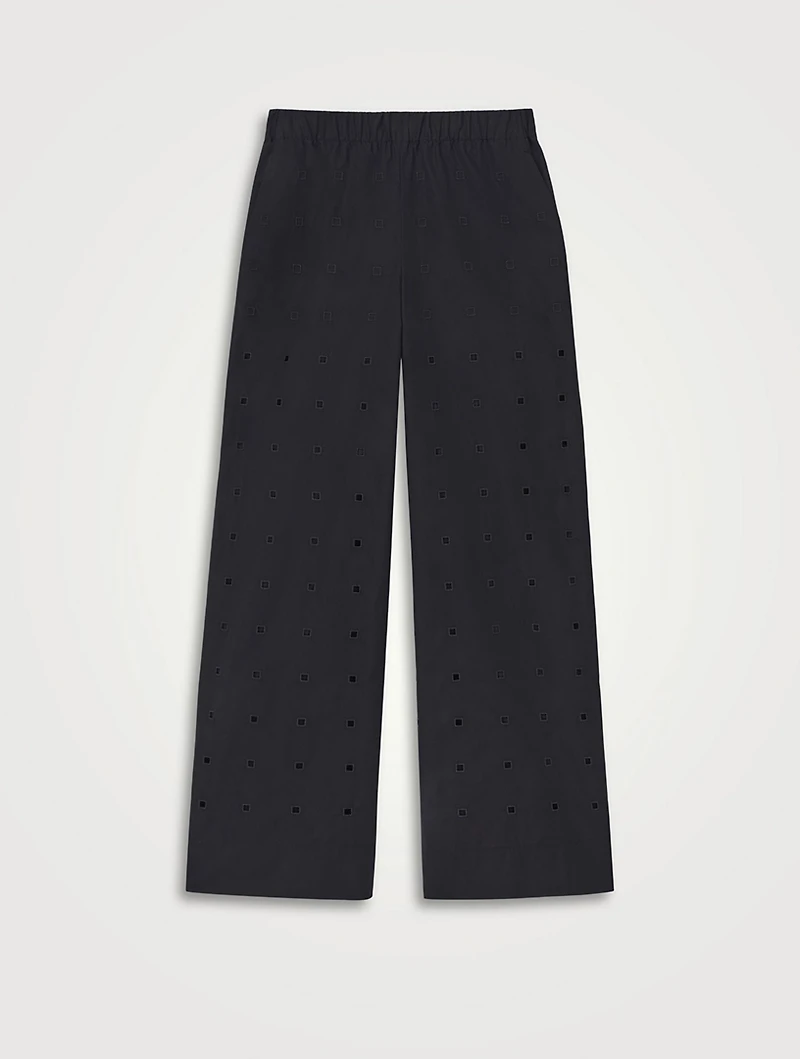 Riverside Eyelet Organic Poplin Wide-Leg Trousers