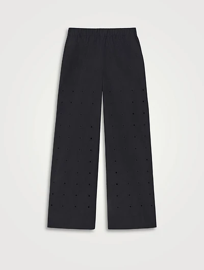 Riverside Eyelet Organic Poplin Wide-Leg Trousers