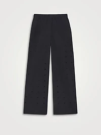 Riverside Eyelet Organic Poplin Wide-Leg Trousers