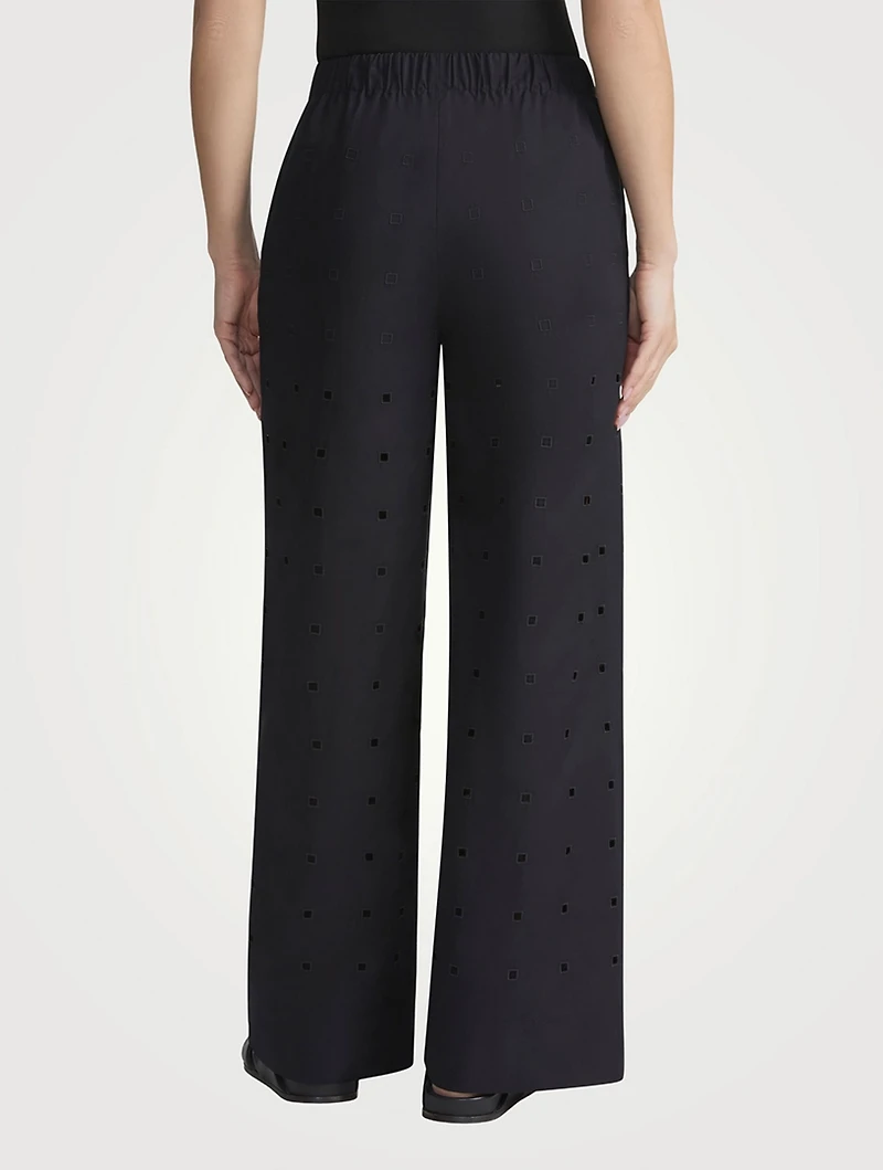 Riverside Eyelet Organic Poplin Wide-Leg Trousers