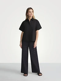 Riverside Eyelet Organic Poplin Wide-Leg Trousers